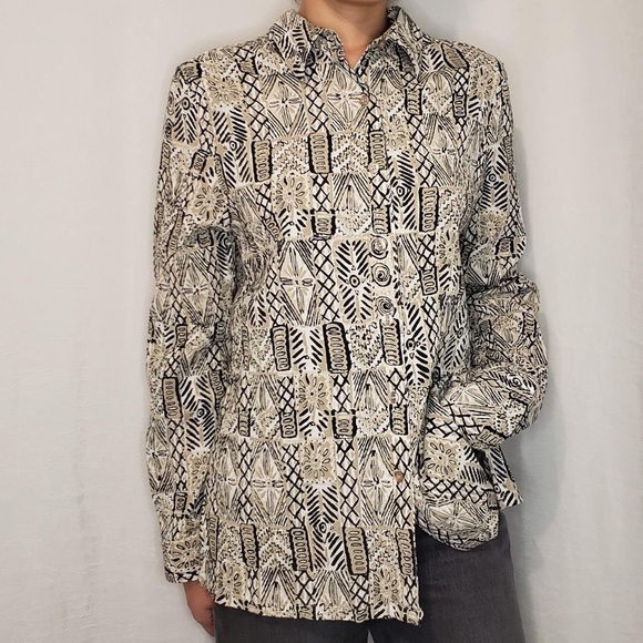 Appleseed’s Plus Women’s Bohemian Print Button Down Shirt - Picture 1 of 8